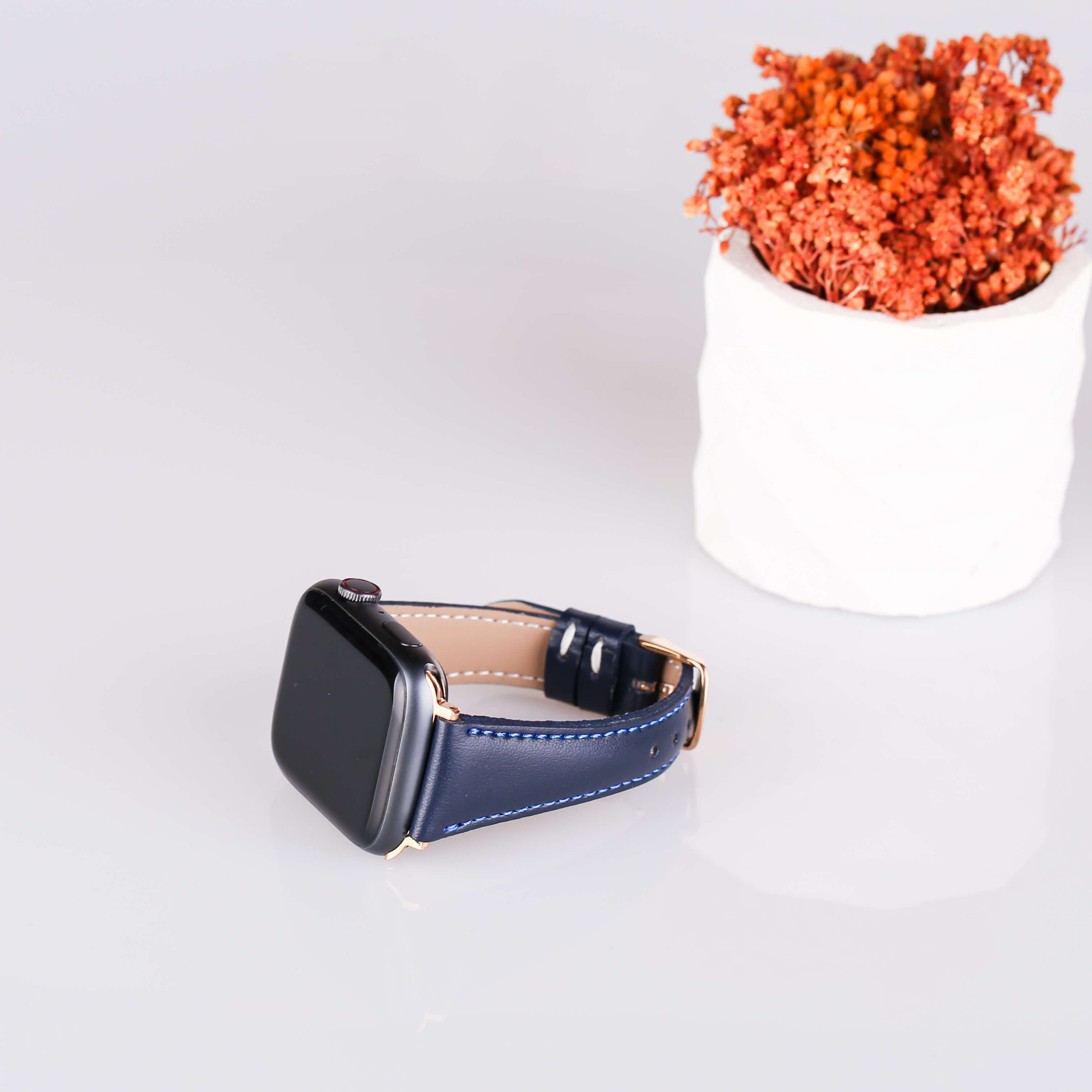 Lacivert vegan deri apple watch saat kordonu