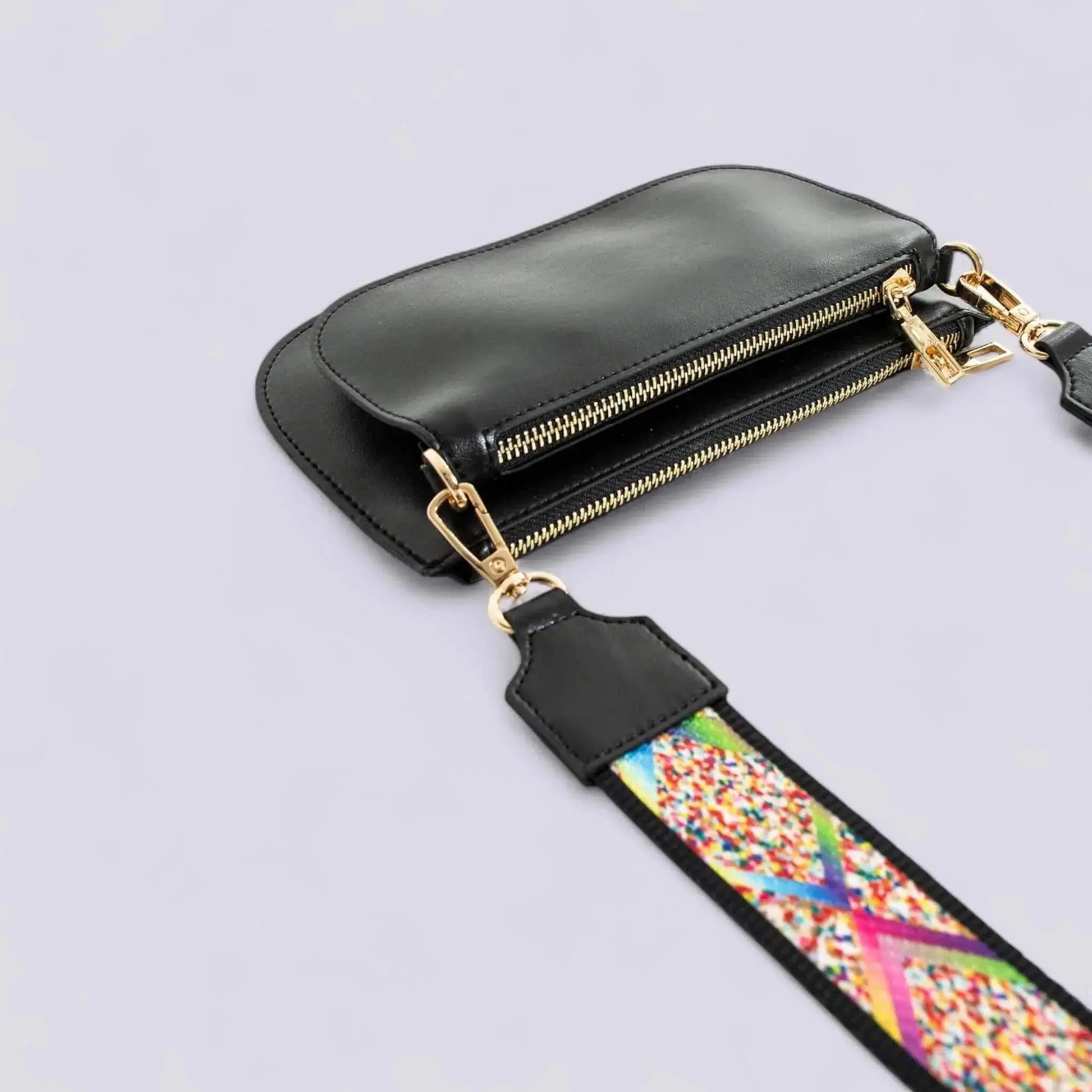 Siyah Renk Çift Fermuarlı Vegan Deri Çanta - Apple Leather Kalite