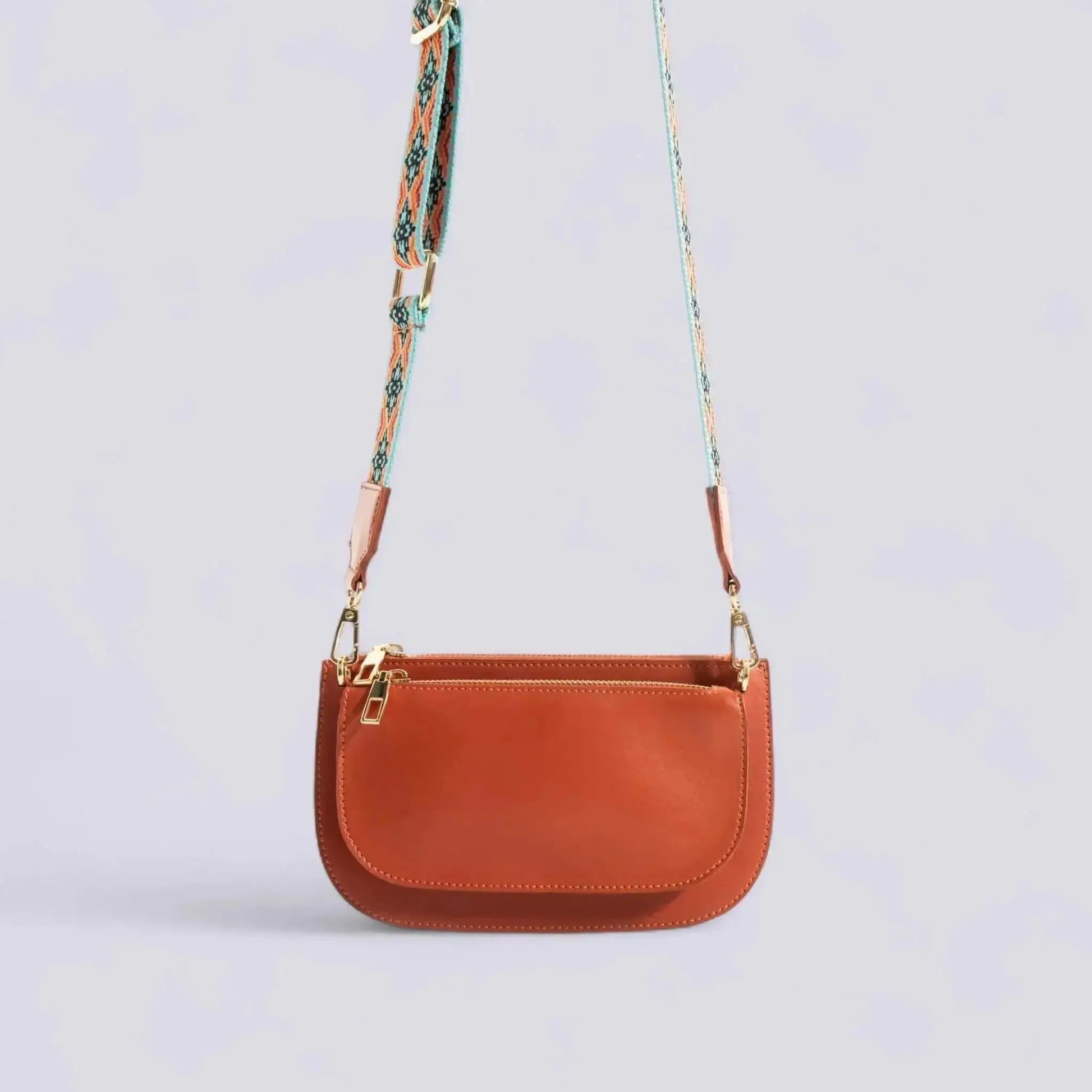 Turuncu İki Fermuarlı Vegan Deri Çanta - Apple Leather Canlı Renk